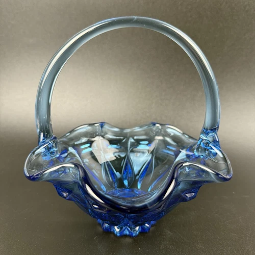 Vintage Fenton Art Glass Valencia Twilight Blue 6" Basket