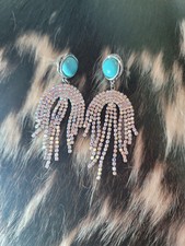 Western Dangling Iridescent Turquoise Earrings