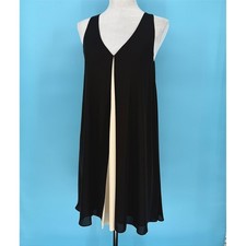 Alice + Olivia Black Silk Blend Sleeveless Shift Dress Leather Trim Size M