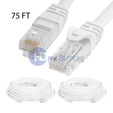 2x 75FT CAT6 Cable Ethernet Lan Network CAT 6 RJ45 Patch Cord Internet White