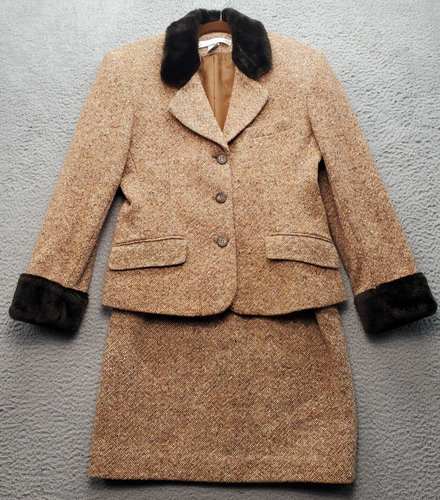 The Limited 2 Piece Suit Women's 6 Multi Wool Blend Fur Collar Single Breasted