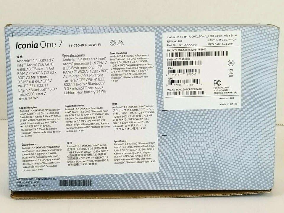 Tablet Acer Iconia One 7" 8 GB Android Jelly Bean 4.4 B1 -730HD 8 GB Wi-Fi Foto 2 de 4