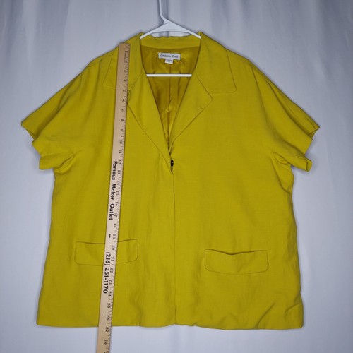 Coldwater Creek Jacket Womens 18 Gold Silk Linen Collar Short Sleeve 1-Snap - Picture 5 of 8