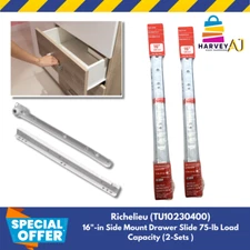 Richelieu -16'' Euro Rolling Drawer Side Mount- Capacity  75 lbs( 2 ) Set New