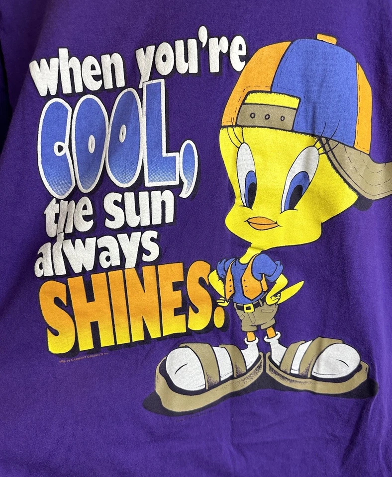 Camiseta De Colección Años 90 Looney Tunes Piolín Pájaro Genial Puntada Única Talla Grande Foto 2 de 4