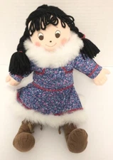 Arctic Circle Alaskan Cloth Rag Doll 13" Bean Bag Plush Eskimo Fur-Trimmed Dress