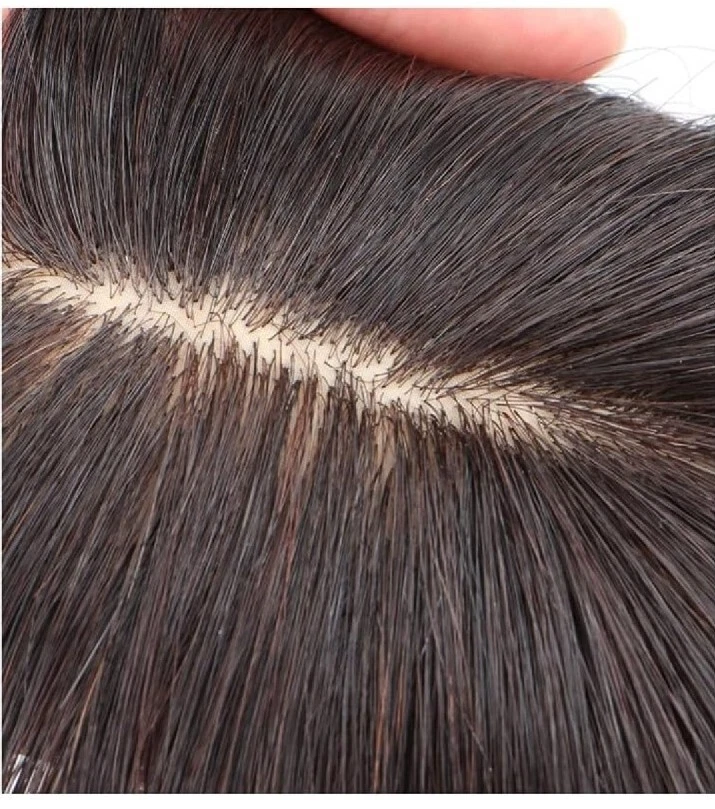 100% Remy Human Hair Topper Toupee Clip Hairpiece Mono Top Wig For Women And Men - Image 2 of 4