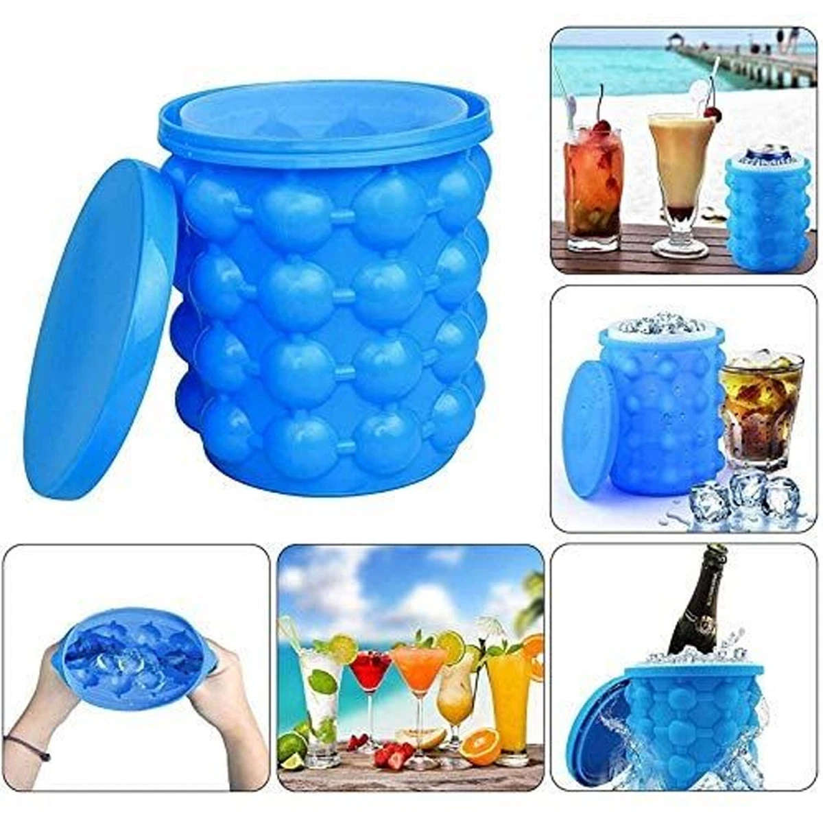 Ice Cube Mold Ice Trays, Large Silicone Ice Bucket, (dark Blue)