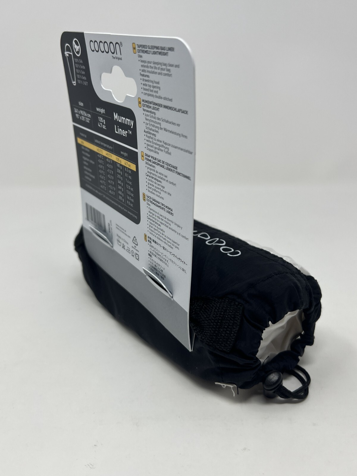 Cocoon Mummy Liner 100 Silk Sleeping Bag Liner 95" x 35" Weight 4.7oz