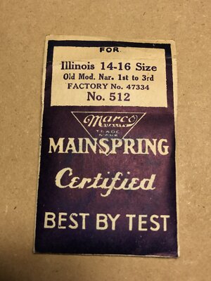 Ressort De Barillet (Mainspring) Marco N°560 Pour Montres Illinois Taille 0-3/0 - Neuf