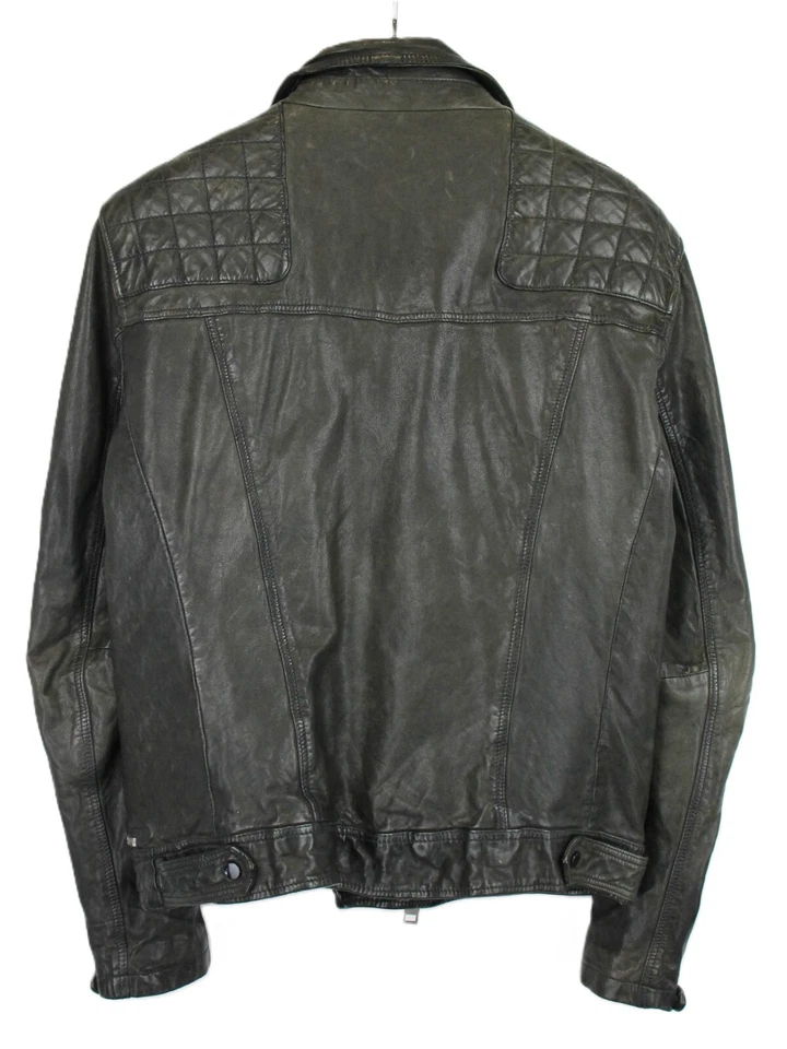 Chaqueta Allsaints Para Hombre Grande Marrón Oscuro Inserciones Cuero Cremallera Bolso Cintura Foto 2 de 4