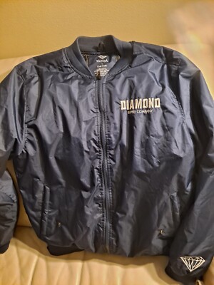 Diamond Supply Co Jacket Mens Large Blue Full Zip Bomber Coat Logo