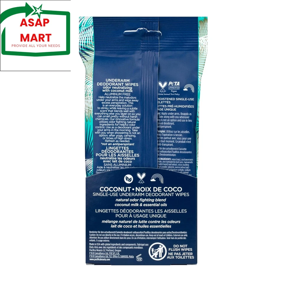 Pacifica Deodorant Wipes - Coconut Milk Underarm & Full Body Deodorant Wipes - Image 4 of 4