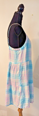 New Abound sz M Adley Plaid Print Dress sleeveless tank pink teal