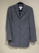 Liz Claiborne Collection wool blend long blazer coat womens Gray 3 Button size 8