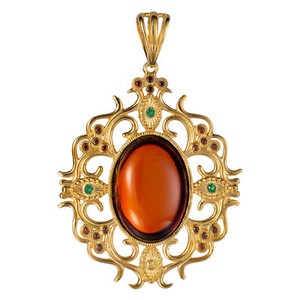 Authentic Gold Plated 925 Sterling Silver and Oval Baltic Cherry Amber Pendant