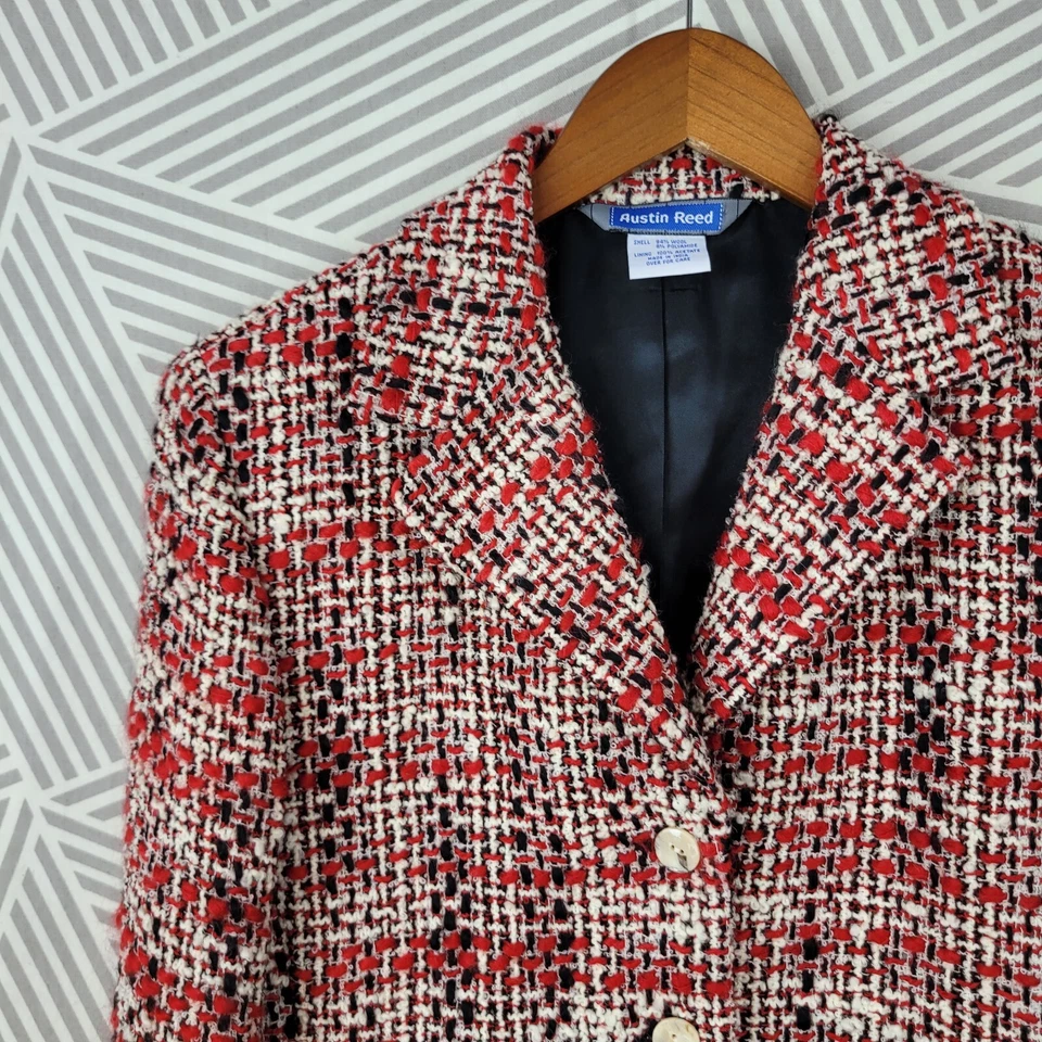 Chaqueta Blazer Vintage Años 90 Austin Reed Lana Tweed Talla 8 Dark Academia Alt Plaid Foto 2 de 4