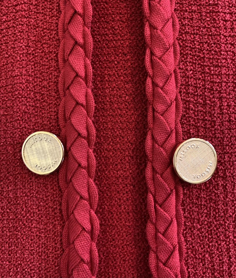 Misook Novelty Gold Button Tweed Knit Jacket Cardigan Blazer Red Luxury