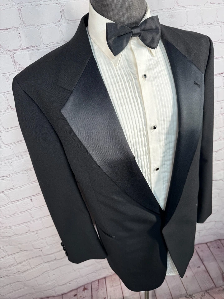 AFTER SIX Mens Black FORMAL TUXEDO TUX Pleated 2pc Suit 43S Jacket 39/28 Pant - Image 4 of 4