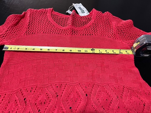 Monoreno Women's NWT Shirt Top Fuchsia Open Knit Tunic 3/4 Sleeve High Low Sz L - Picture 7 of 10