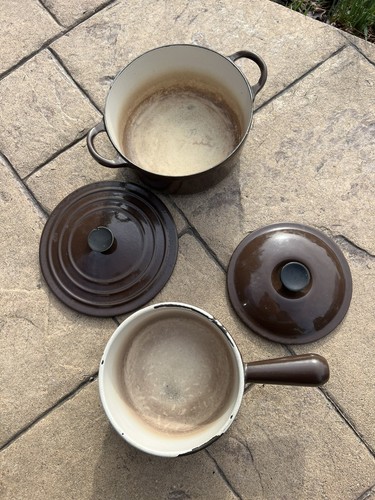 4 COUSANCES CAST IRON DUTCH OVEN & SAUCEPAN LIDS - LE CREUSET E,22,B,16 Brown - Picture 9 of 11