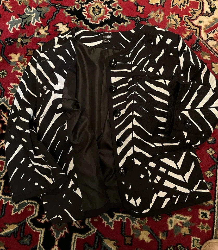 East 5th Women’s Size Large Black & White Cotton Blend Suit Seperate Jacket S81 - Image 4 of 4