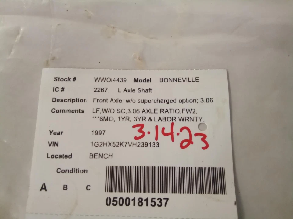 Eje de transmisión delantero izquierdo usado se adapta a: Pontiac Bonneville 1997 eje delantero sin su Foto 4 de 4