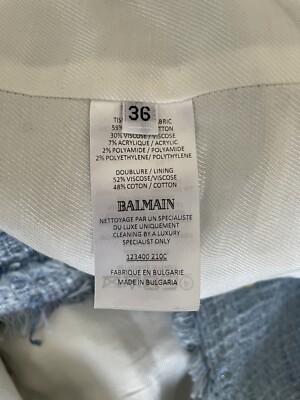 4k Gorgeous Authentic Balmain Gold Buttons Blue Tweed Mini Dress