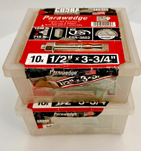 COBRA PARAWEDGE CONCRETE ANCHORS - Mix match box Total 47 bolts
