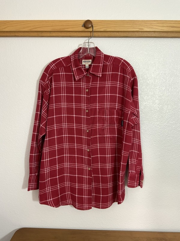 Guess Jeans Womens Red Plaid Flannel Long Sleeve Button Front Shirt Size L
