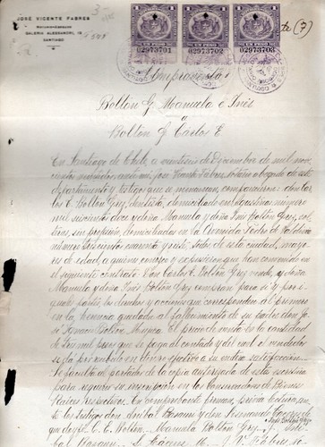 CHILE FISCAL DOCUMENT 1922 REVENUE STAMPS