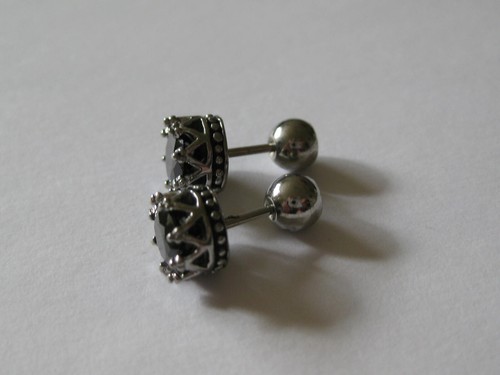 Krone Ohrstecker mit Hämatit und Strass Edelstahl mit Schraubkugel im Paar x815 - Bild 2 von 10