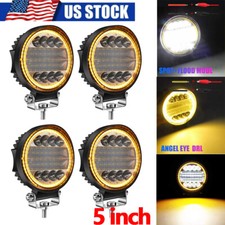 5 Round Led Work Lights Combo Amber Drl Offroad 4wd Suv Truck Driving Fog Lamp