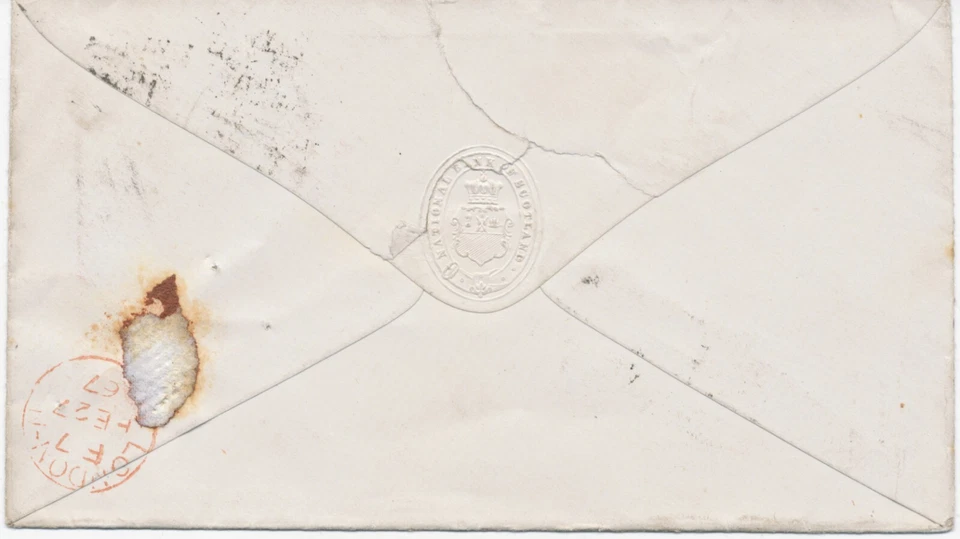 GB 1867, cubierta FERROCARRIL muy fina (bs. fallos de apertura) franqueado con QV 1d rojo Foto 2 de 4