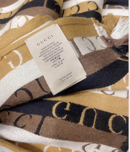 NWT Gucci Unisex Scarf 634166 Wood Stripes Fringe Fashion Wool Logo GG Scarf - Picture 6 of 9