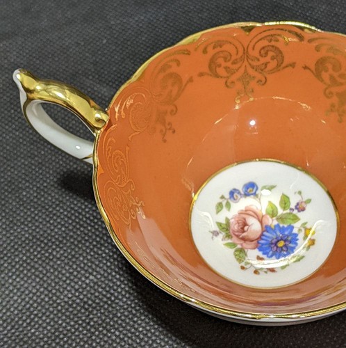 Aynsley Fine Bone China Teacup & Saucer - Orange, Gold & Bouquet - Picture 4 of 7