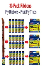 30 Pack Fly Strips Ribbon Sticky Hanging Indoor Outdoor Fruit Fly Traps Mosquito