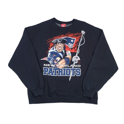 Vintage New England Patriots Caricature GRAPHIC Black Sweatshirt Men's 2XL  Y2K