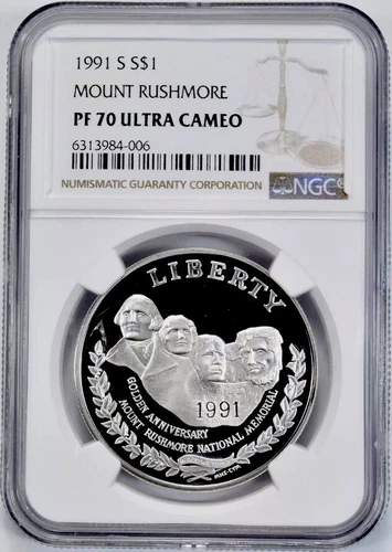 1991-S MOUNT RUSHMORE Silver Dollar NGC PF70💥FLAWLESS QUALITY💥