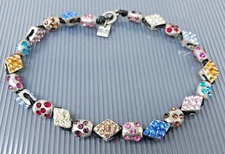 Vintage OTAZU Multicolor Crystal Silver Beaded Charm Statement Necklace 15"