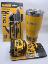 DEWALT COMBO LOT KNIFE PACK 25' LED TAPE MEASURE 30OZ TUMBLER