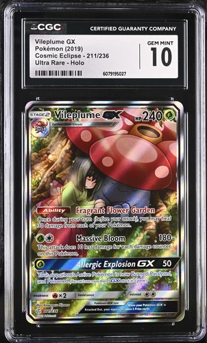 CGC 10 GEM MINT Pokemon S&M Cosmic Eclipse 211 Vileplume GX Alt
