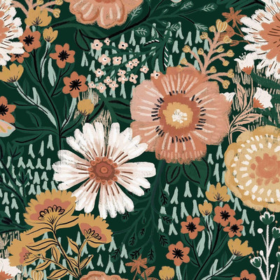 Boho Retro Dark Green Wallpaper Peel and Stick Wallpaper Vintage Floral Contact 