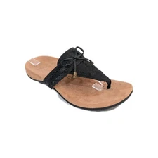 Vionic Amaya Sandals sz 8 Women Faux Black Leather Toe Post Flip Flops Bow