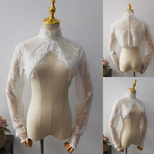 Lace Appliques Wedding Long Sleeves Bride Jacket High Neck Bridal Boleros