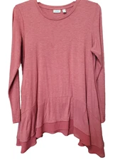 LOGO Lounge Lori Goldstein Red Clay Jersey Knit Tunic w/Chiffon Hem Size Large