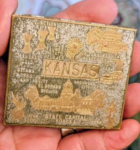 Vintage Metal Coins Petty Cash Compact State of Kansas Souvenir c-1950's