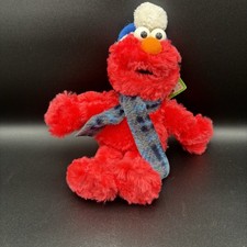 SESAME STREET ELMO BLUE WINTER HAT  PLAID SCARF GUND HOLIDAY 10" PLUSH 2005 NEW