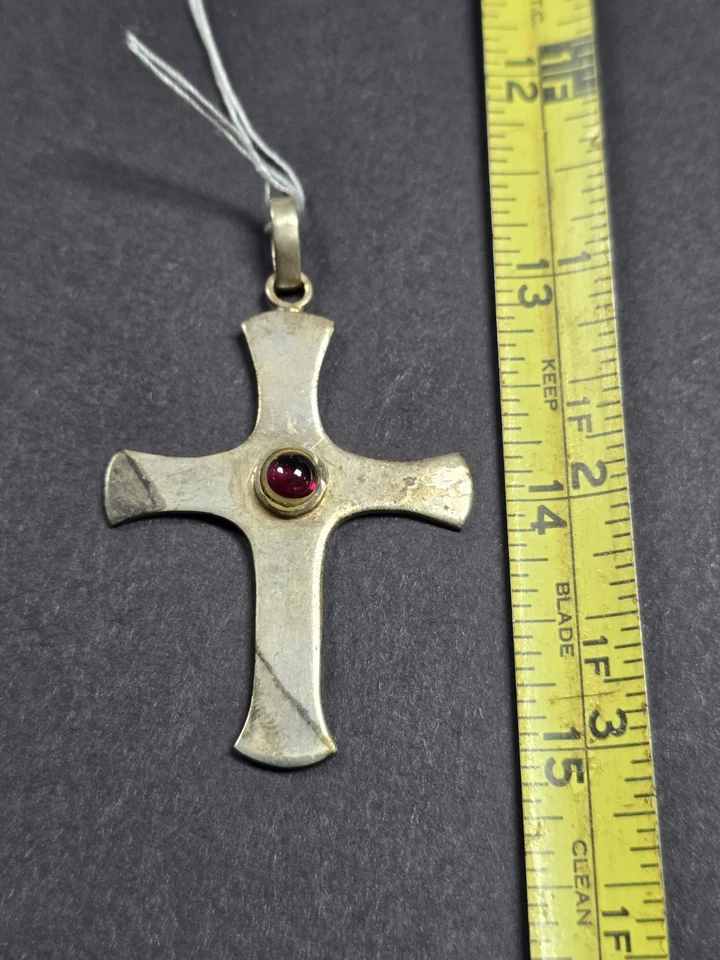 Colgante CRUZ de Plata de Ley 925 de Colección con Piedra AMATISTA Firmado Foto 4 de 4