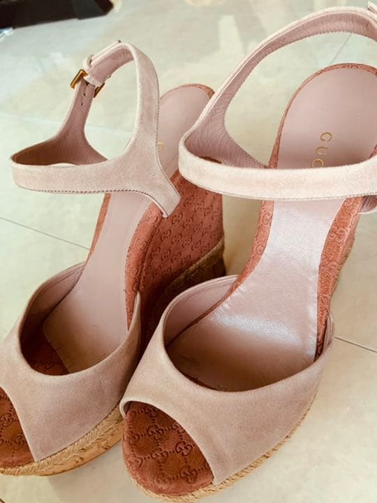 GUCCI Mules Sandals Heel GG Suede Pink EU36/US6 116128c